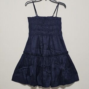 ALovesA Dress Large 12 Indigo Blue Aline Mini Smock Adjustable Sleeveless 489226